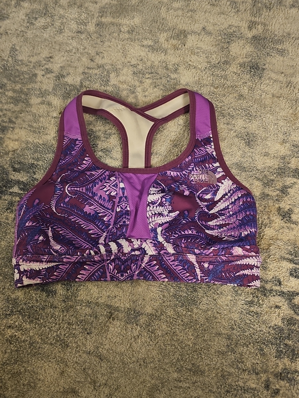 The North Face Stow n Go Sports Bra Purple Fern-Print Sports Bra
